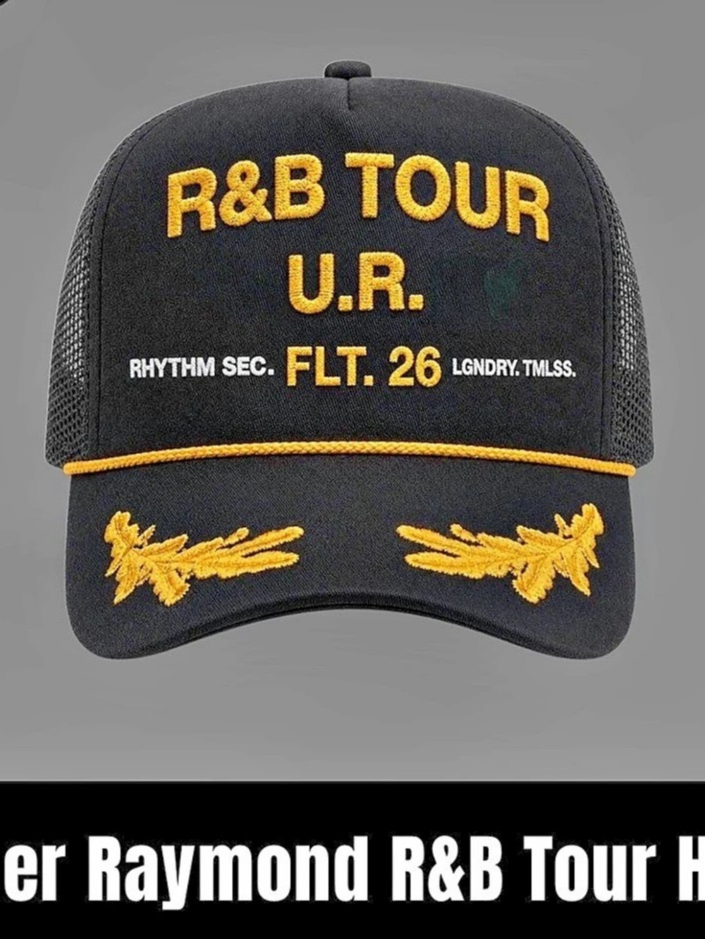 R&B Tour Hat Black & Gold Snapback Trucker Hat New!